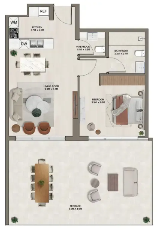 1 bedroom Apartments floor plan at Ghaff Land Residence