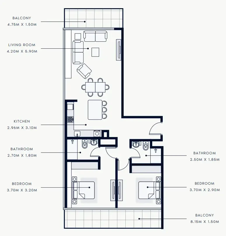 2 bedroom Apartments floor plan at Riviera Rêve