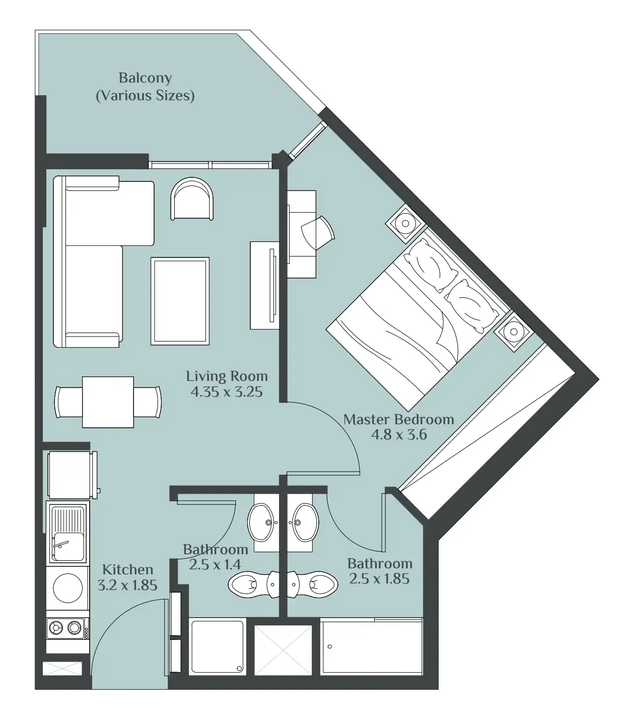 1 bedroom Apartments floor plan at Rukan Tower