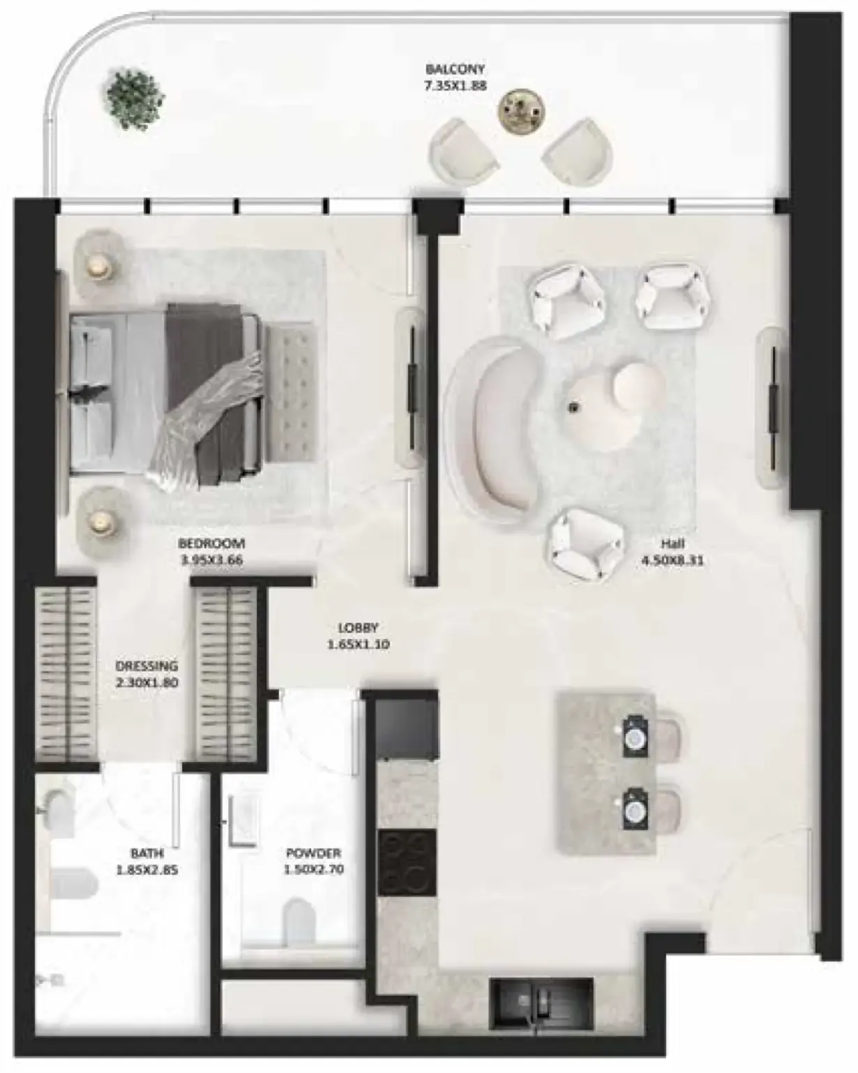 1 bedroom Apartments floor plan at SquareX One