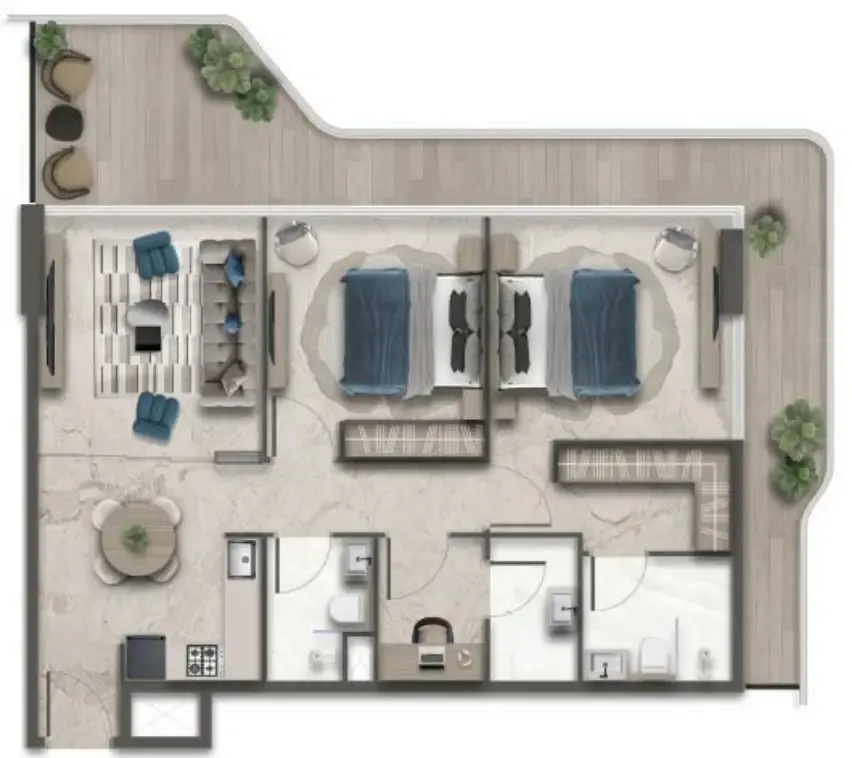 2 bedroom Apartments floor plan at Treppan Vision