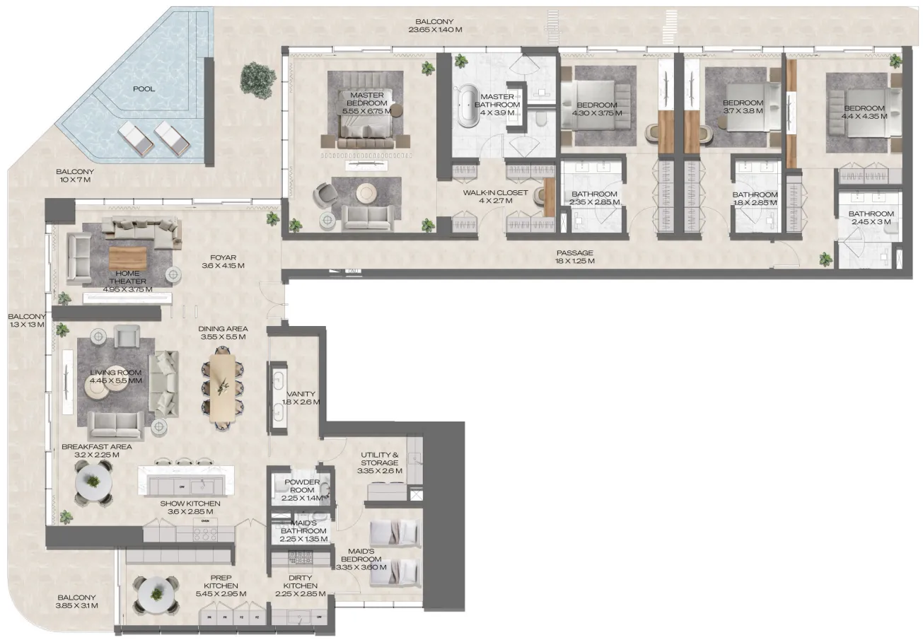4 bedroom Penthouse floor plan at DWTN Residences