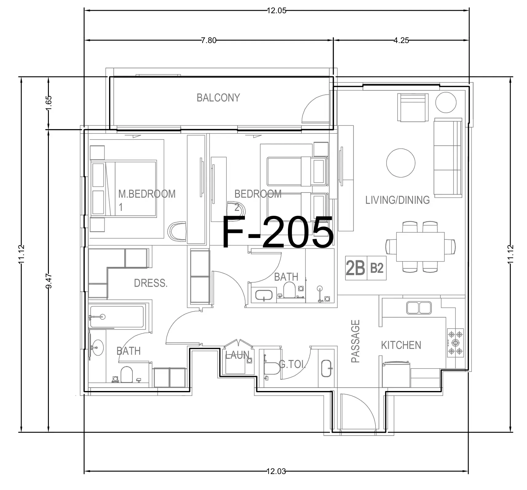 2 bedroom Apartments floor plan at Hillside Residences