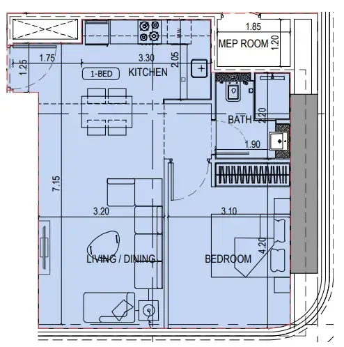 1 bedroom Apartments floor plan at Binghatti Sky Terraces