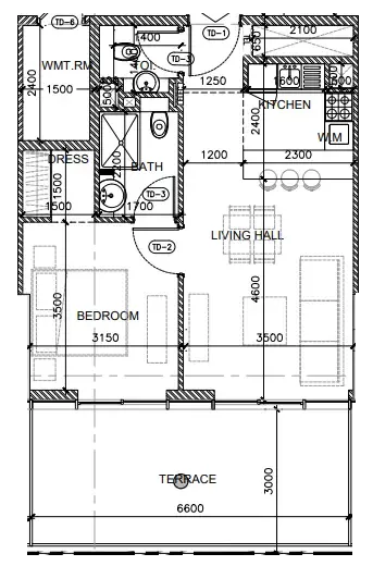 1 bedroom Apartments floor plan at Oak Yard