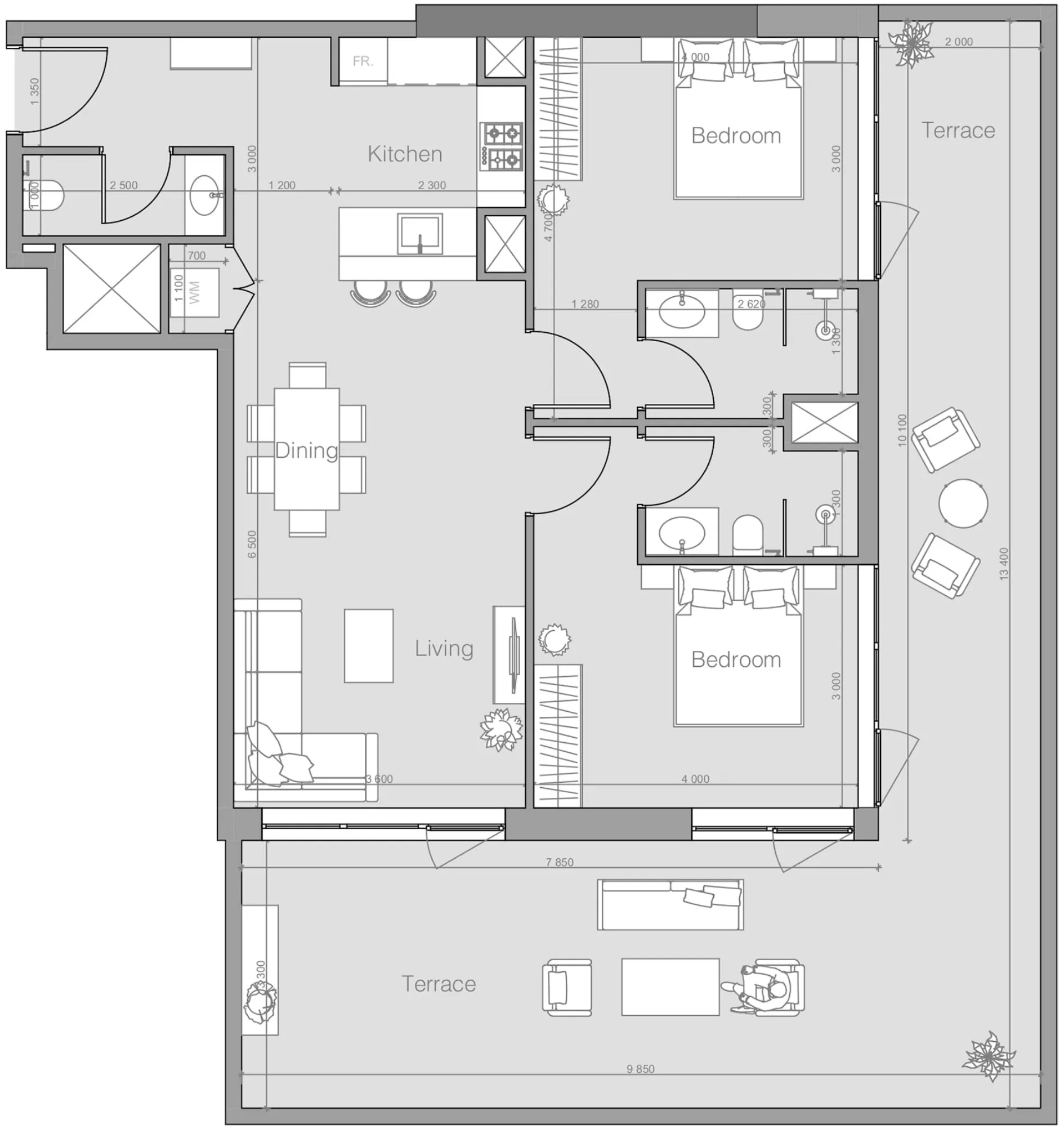 2 bedroom Apartments floor plan at Ozone 1