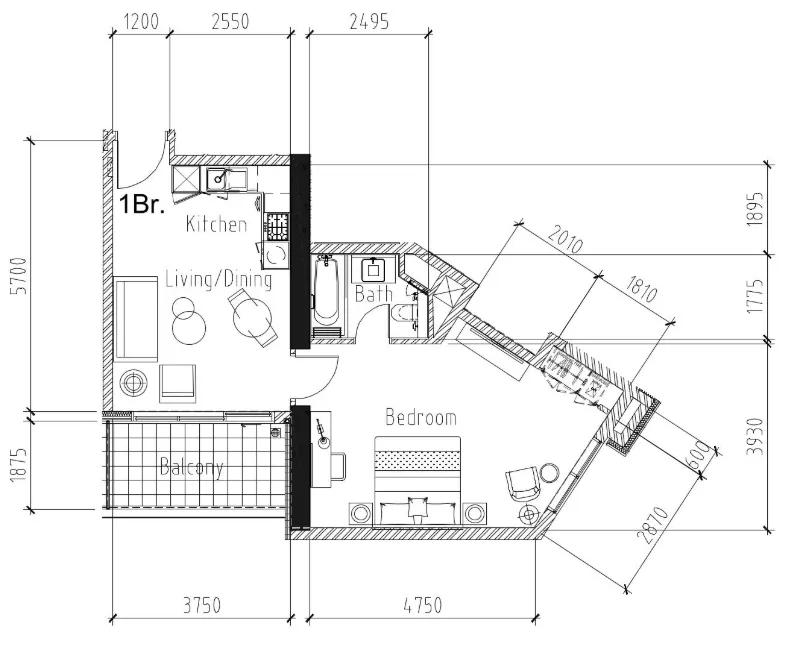 1 bedroom Apartments floor plan at Aykon City Tower