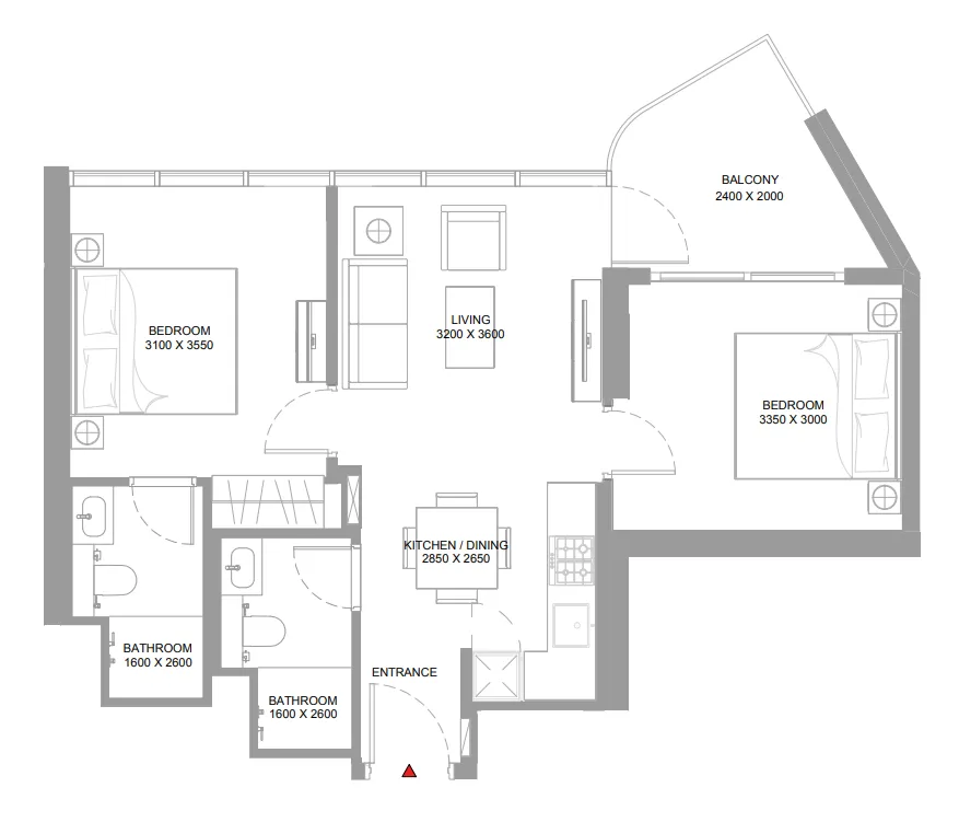 2 bedroom Apartments floor plan at Bayside Marina Residences