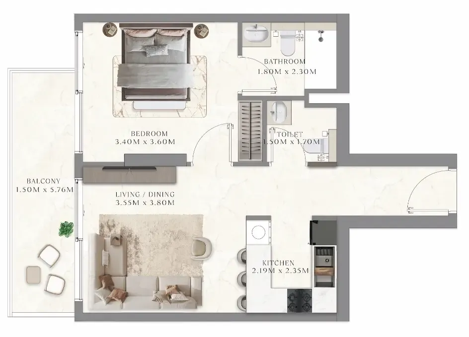 1 bedroom Apartments floor plan at Aum 99 Residences