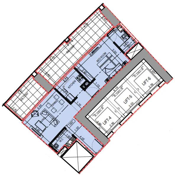 1 bedroom Apartments floor plan at Binghatti Skyrise