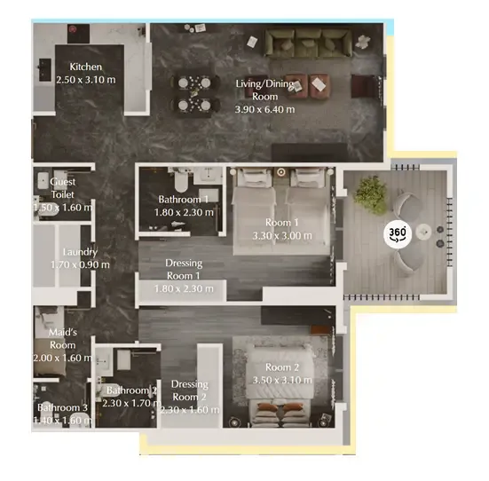 2.5 bedroom Apartments floor plan at Bab Al Qasr Garden Residences 65