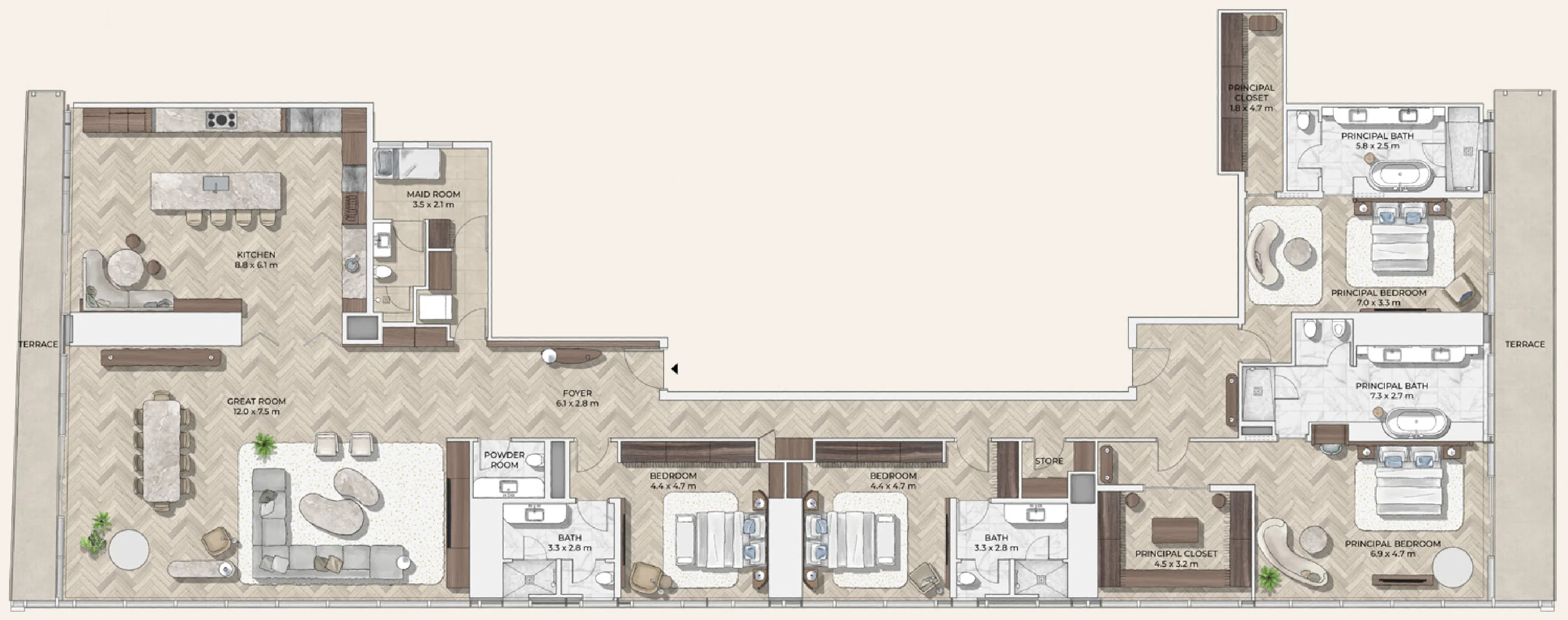 4.5 bedroom Apartments floor plan at Mr. C Residences Downtown