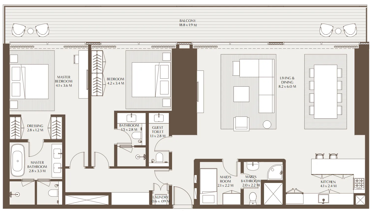 2 bedroom Apartments floor plan at Akala Residences
