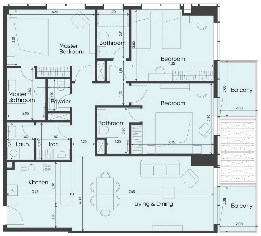 3 bedroom Apartments floor plan at Sea Legend Tower One