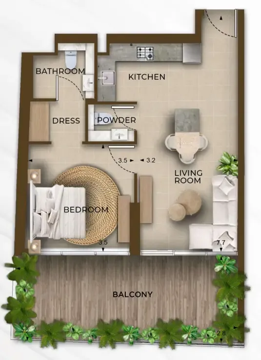 1 bedroom Apartments floor plan at 105 Residences by Kamdar