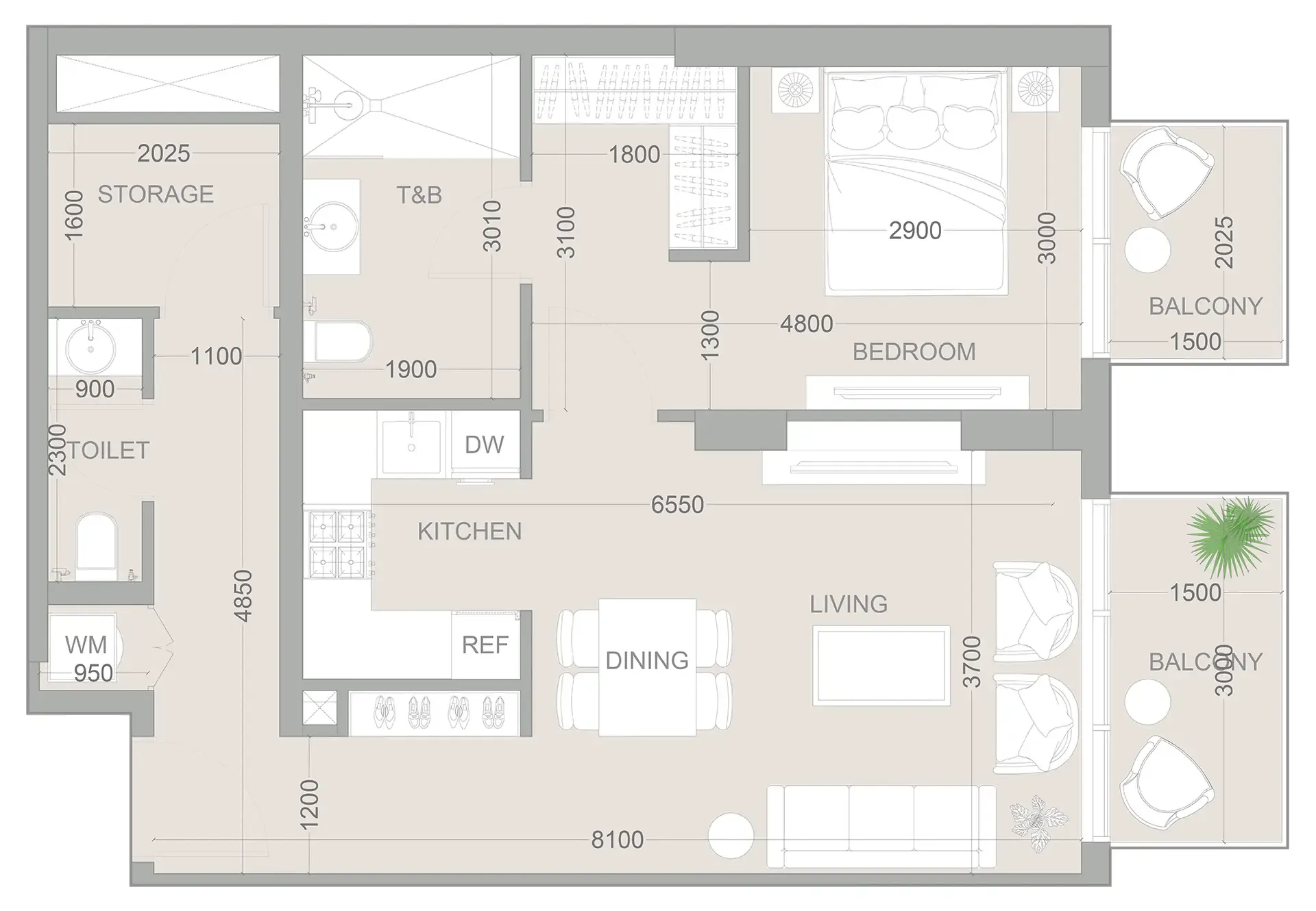 1.5 bedroom Apartments floor plan at 1WOOD Residence 2