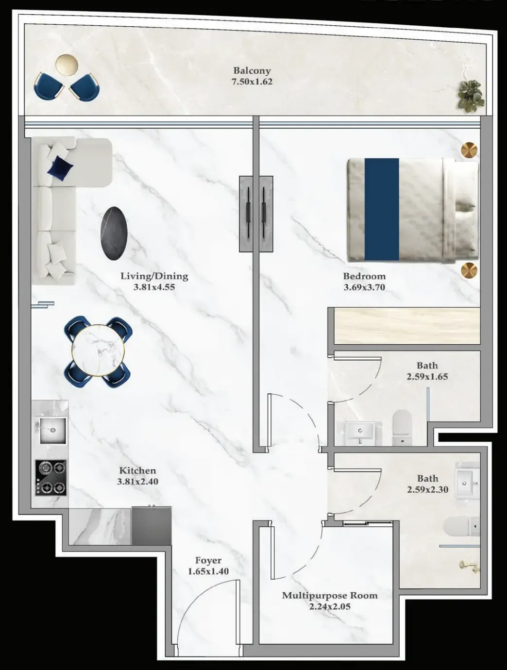 1 bedroom Apartments floor plan at Aspirz