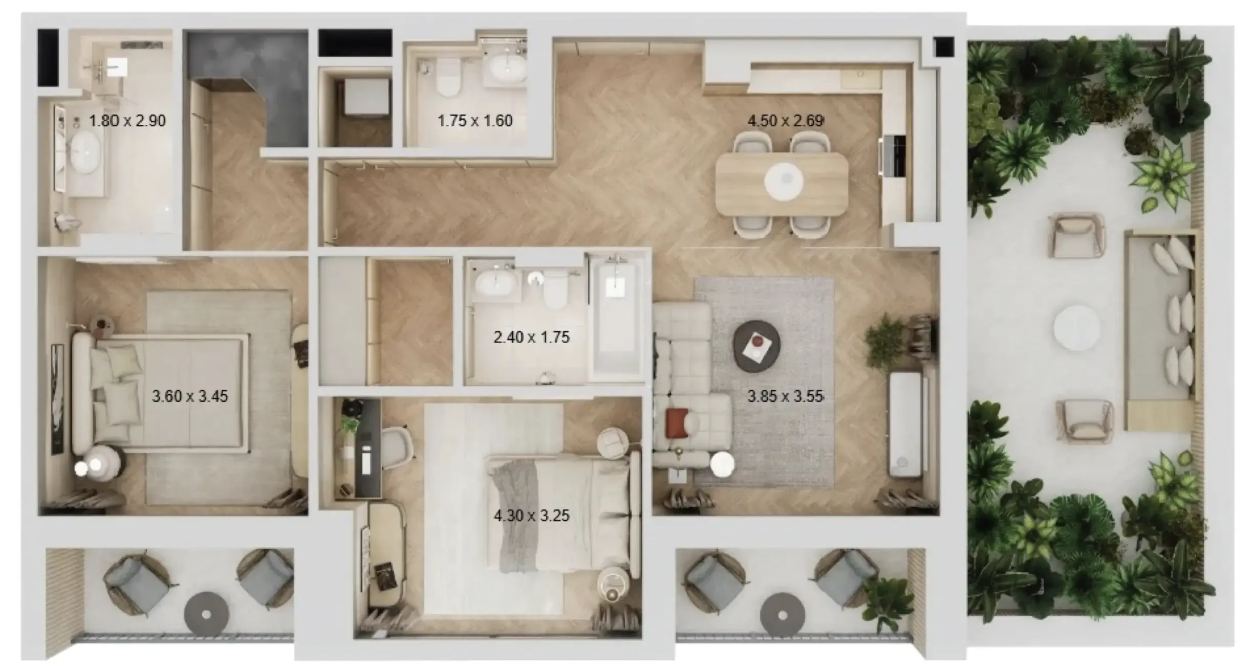 2 bedroom Apartments floor plan at Arisha Terraces