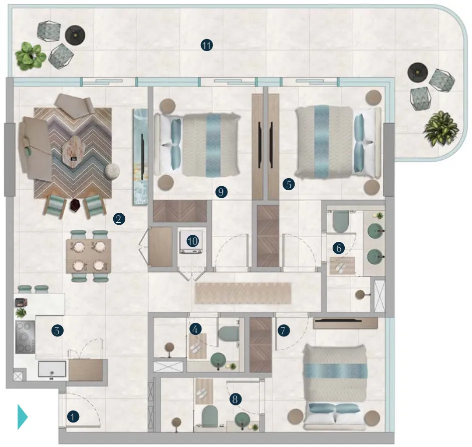 3 bedroom Apartments floor plan at Octa Isle Interiors by Missoni