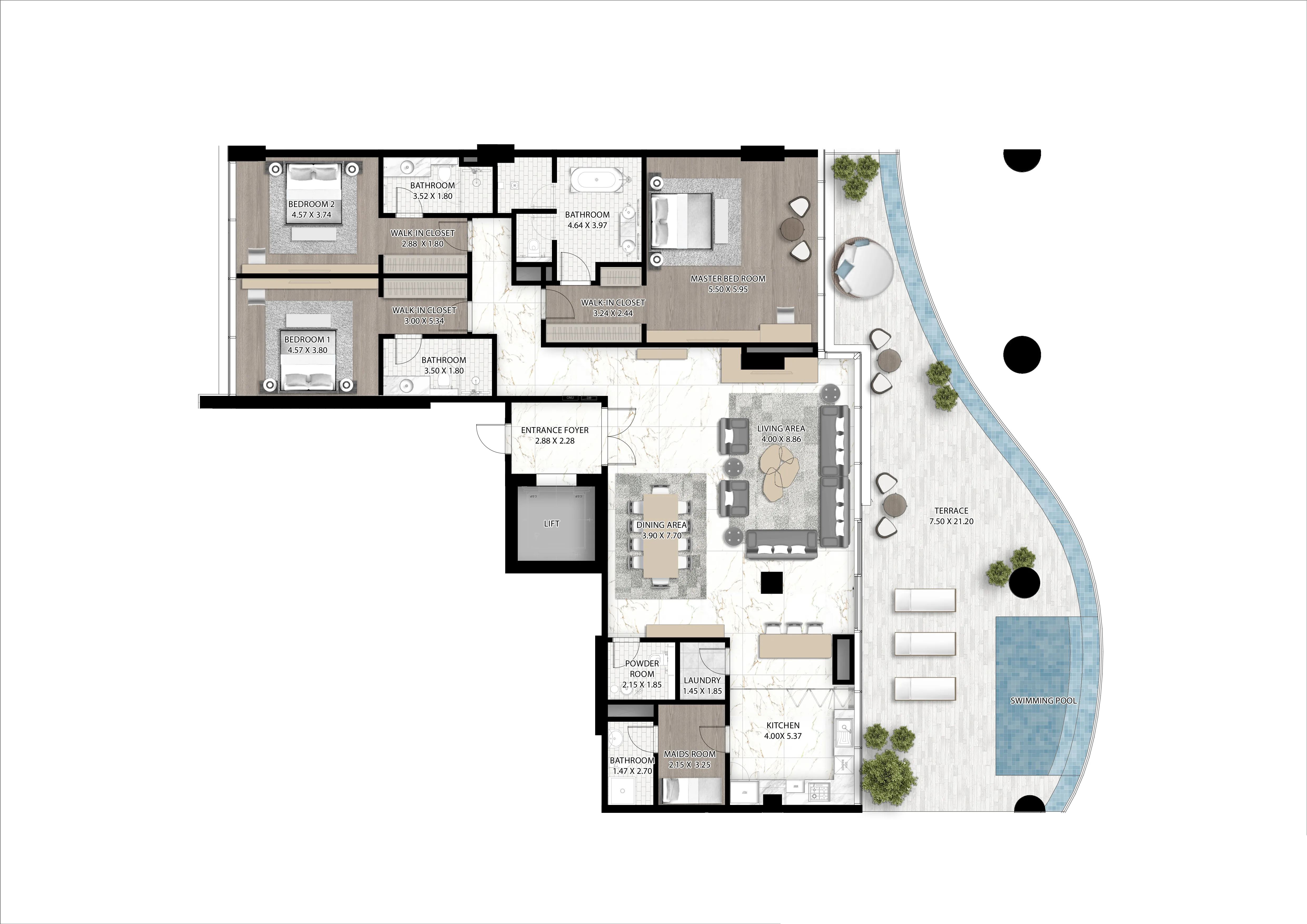 3 bedroom Apartments floor plan at Cavalli Couture