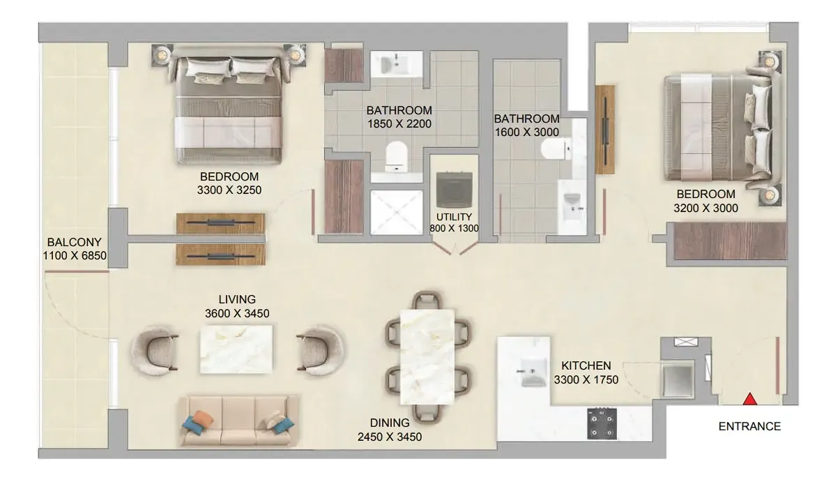 2 bedroom Apartments floor plan at The Woods at Sobha Sanctuary