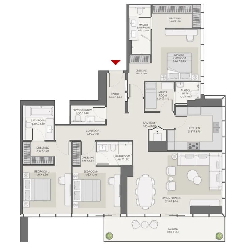 3.5 bedroom Apartments floor plan at Avenue Park Towers 2 at Wasl 1
