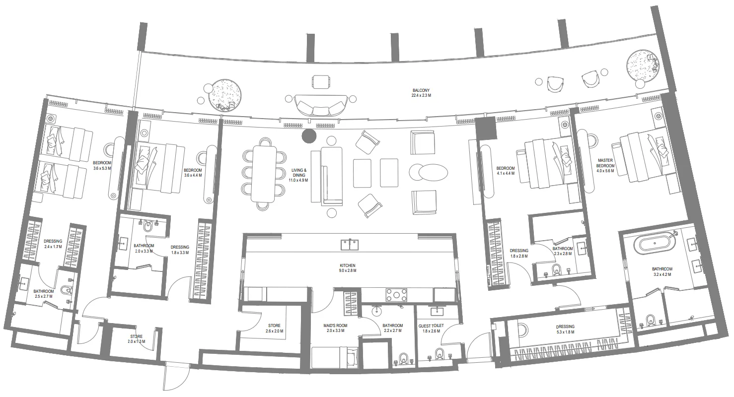 4 bedroom Apartments floor plan at Anantara Sharjah Resort