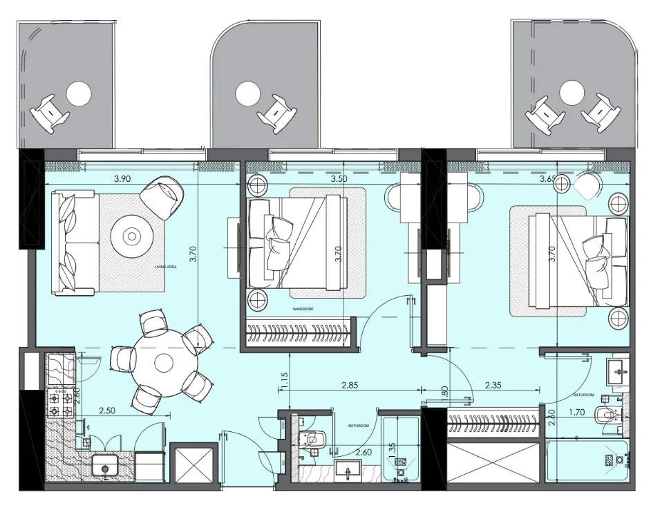 2 bedroom Apartments floor plan at Azizi Wasel