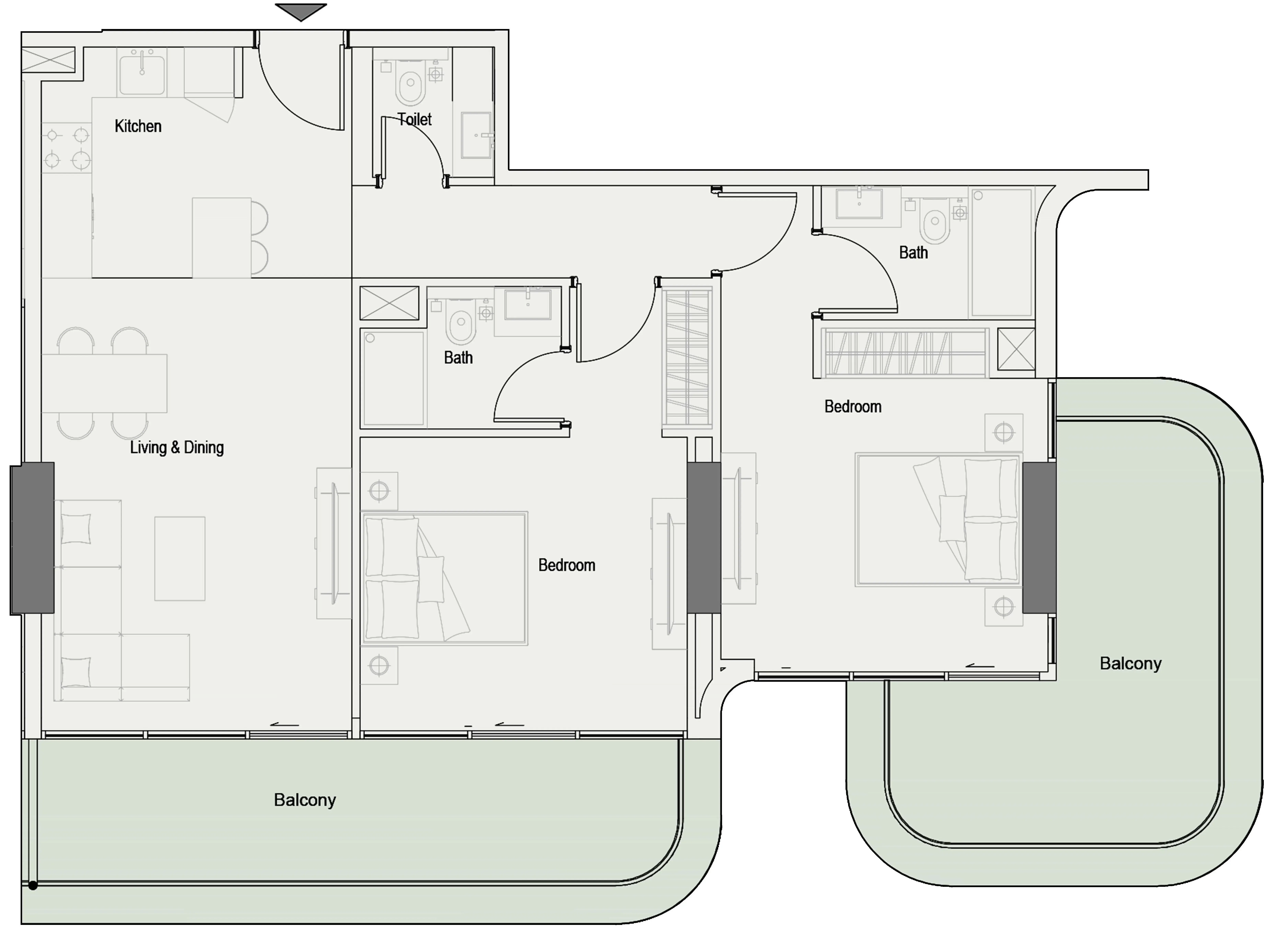 2 bedroom Apartments floor plan at One Park Square