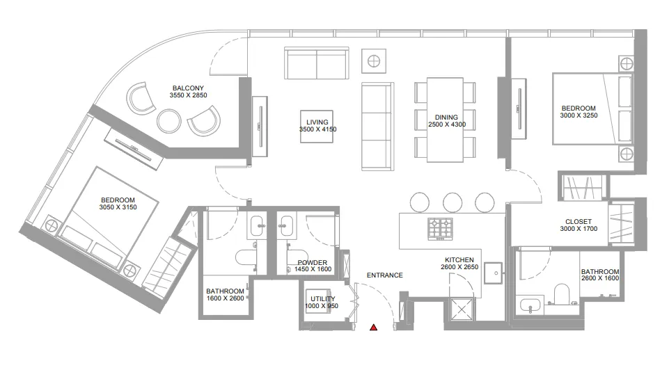 2 bedroom Apartments floor plan at Bayside Marina Residences