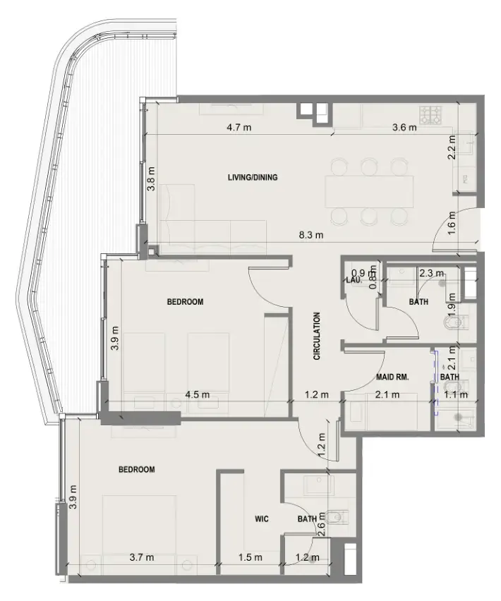 2 bedroom Apartments floor plan at Blue Marina Residence