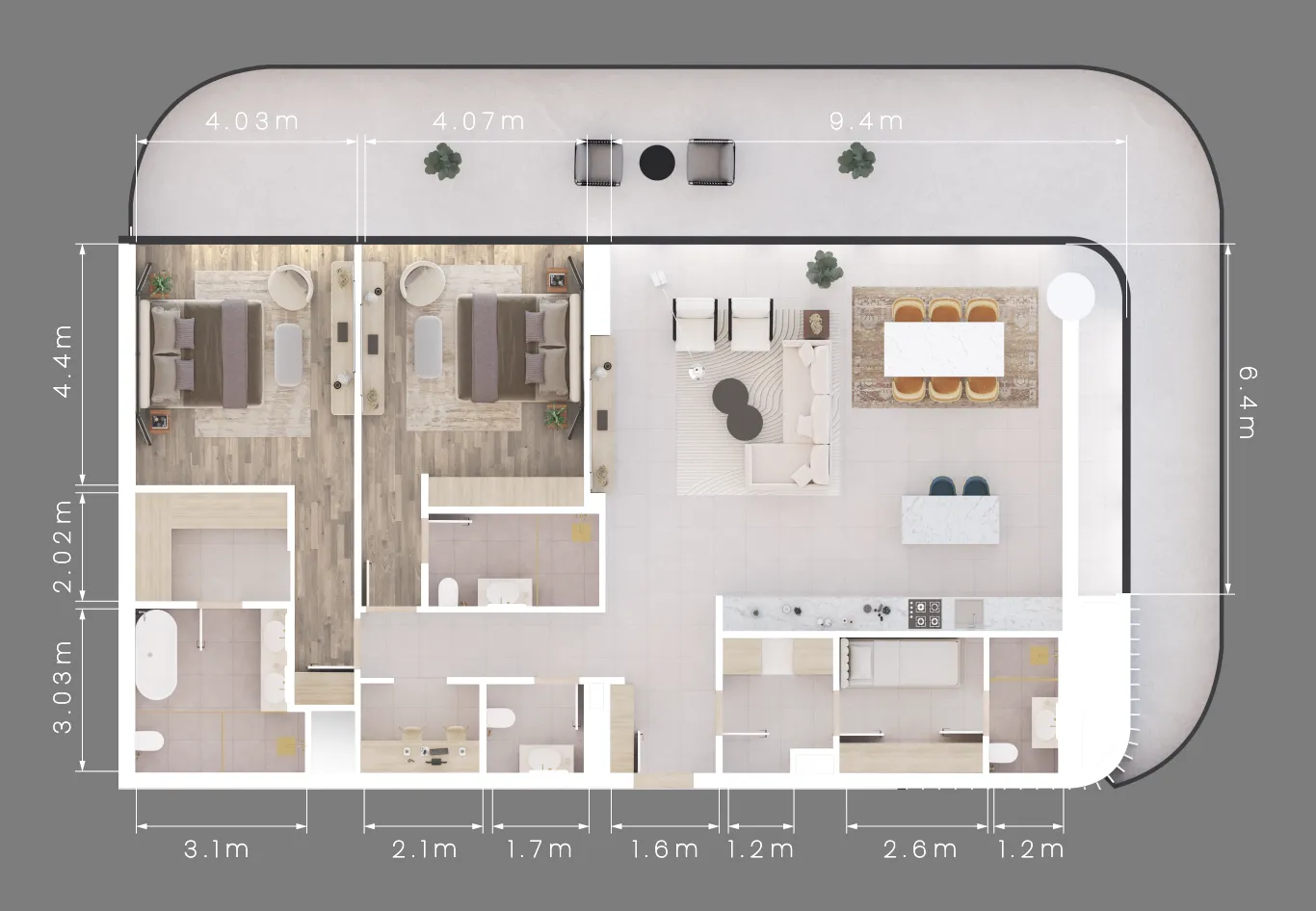 2 bedroom Apartments floor plan at Mamsha Gardens