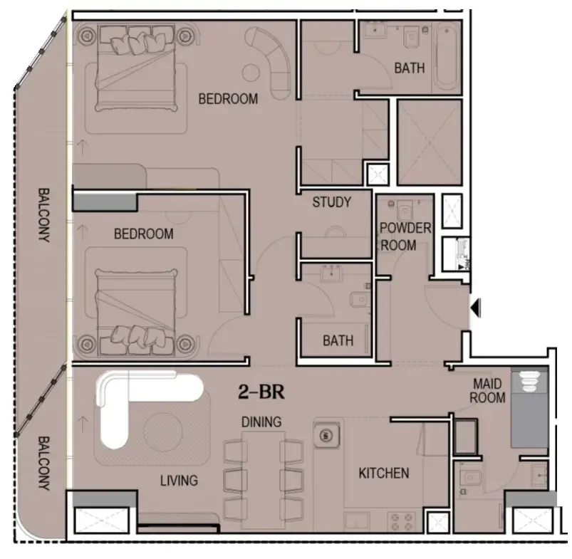 2 bedroom Apartments floor plan at Tresora by Wadan