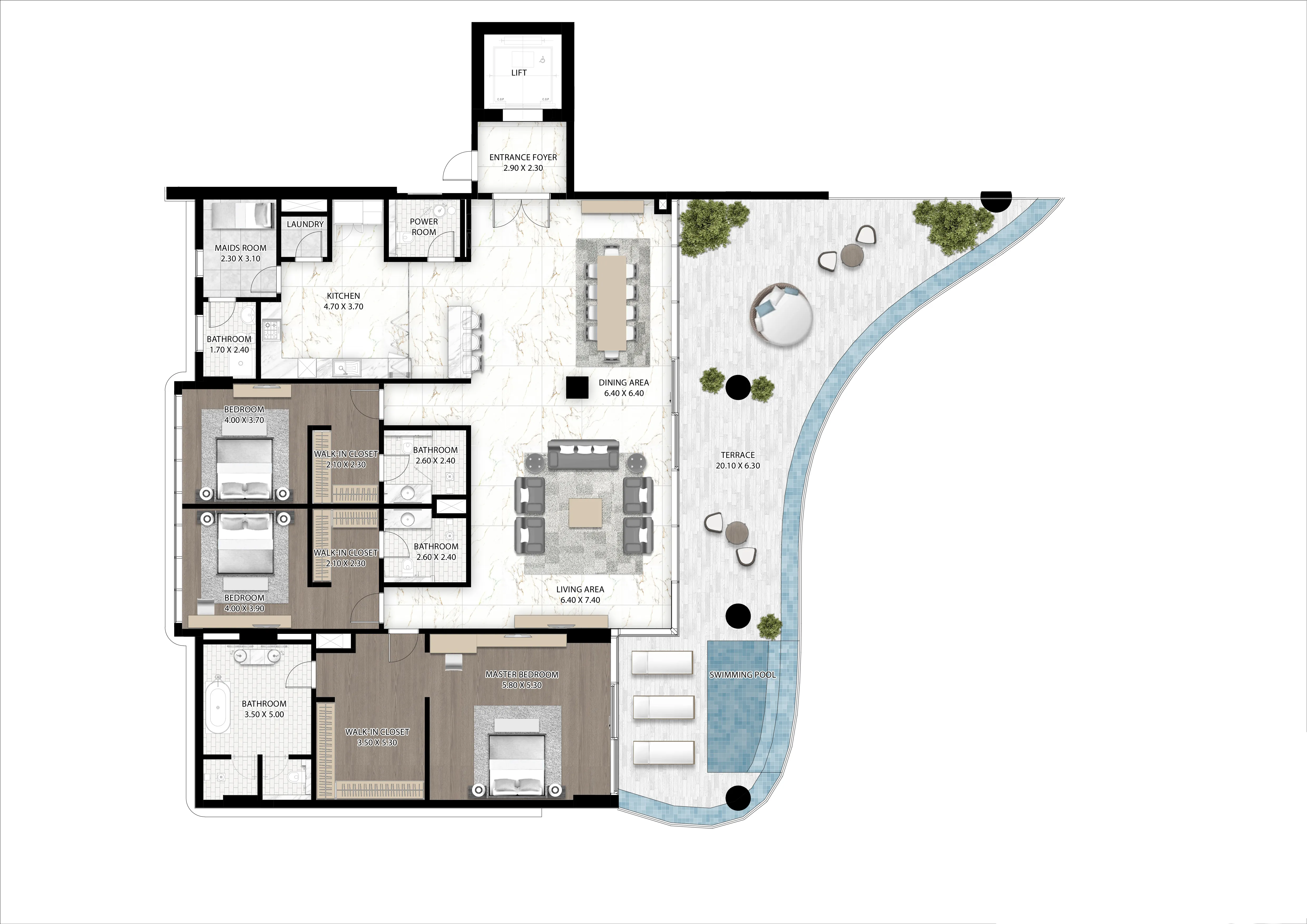 3 bedroom Apartments floor plan at Cavalli Couture