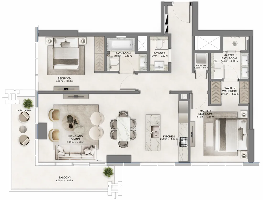2 bedroom Apartments floor plan at The Residences DIFC Zabeel District