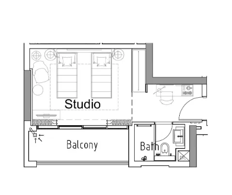 0 bedroom Apartments floor plan at Damac Hills 2 - Hotel Edge by Rotana