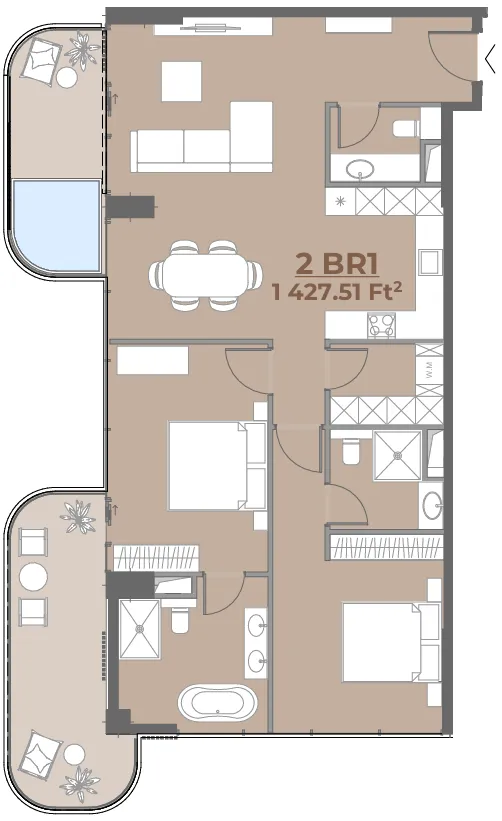 2.5 bedroom Apartments floor plan at House of WELL