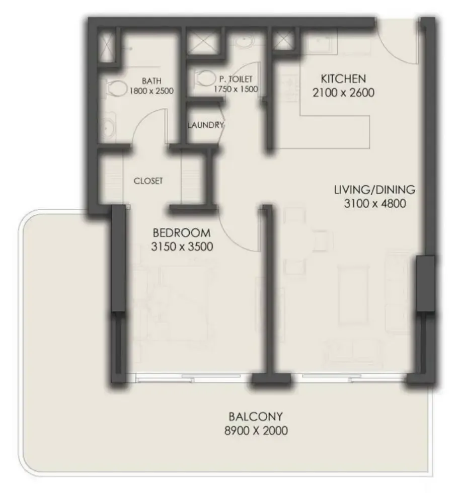 1 bedroom Apartments floor plan at Park Residency