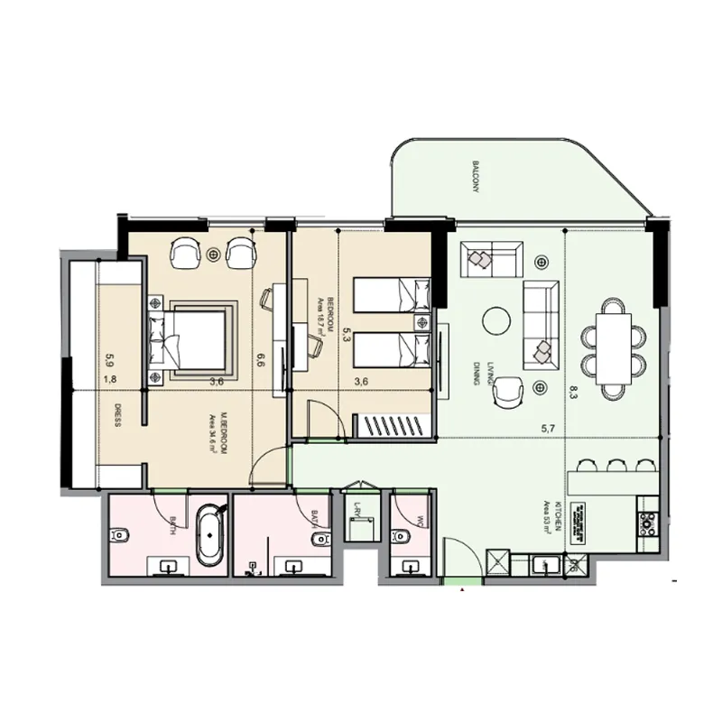 2 bedroom Apartments floor plan at Edgewater Residences 1, 2 and 3