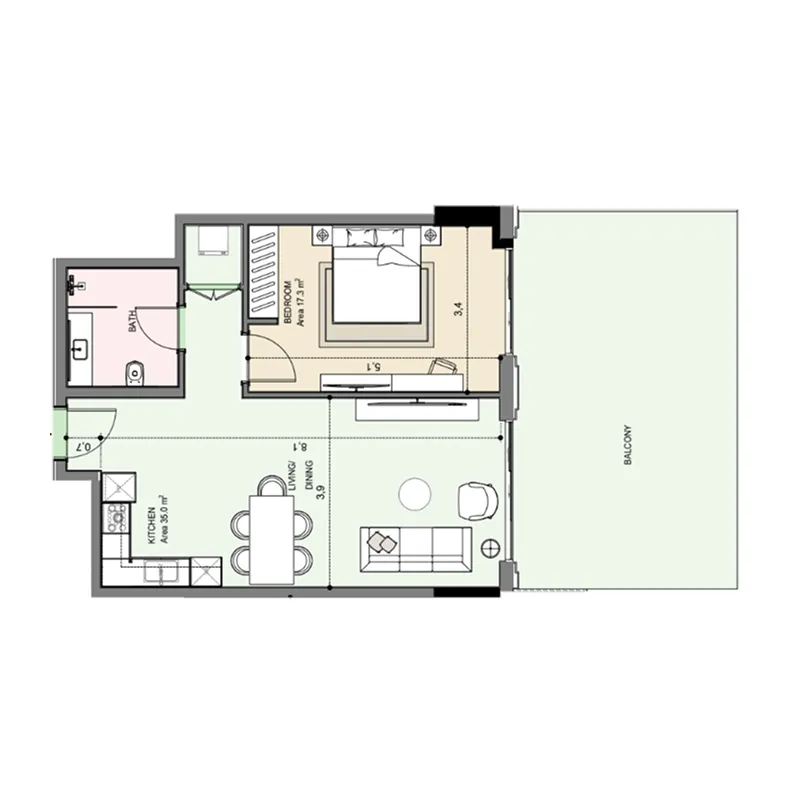 1 bedroom Apartments floor plan at Edgewater Residences 1, 2 and 3