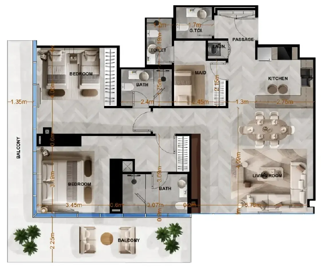 2.5 bedroom Apartments floor plan at Radiant Terrace