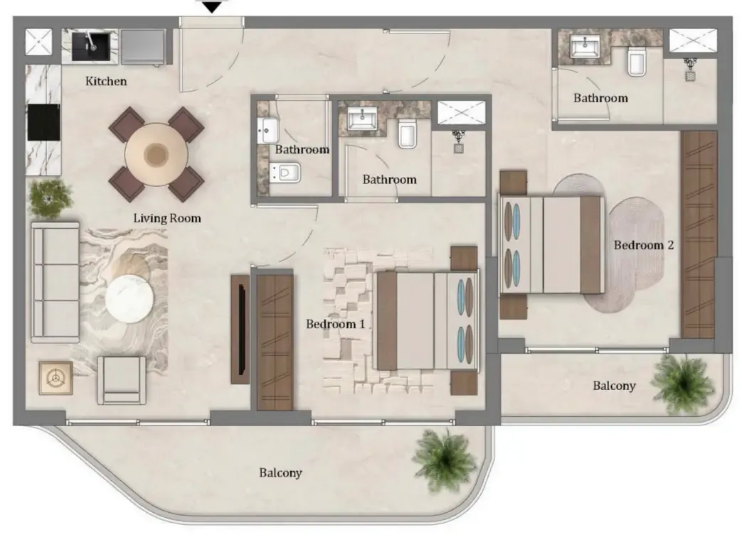 2 bedroom Apartments floor plan at Mirari Lagoon by Zoya