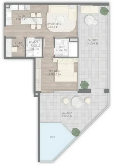 1 bedroom Apartments floor plan at Stamn One