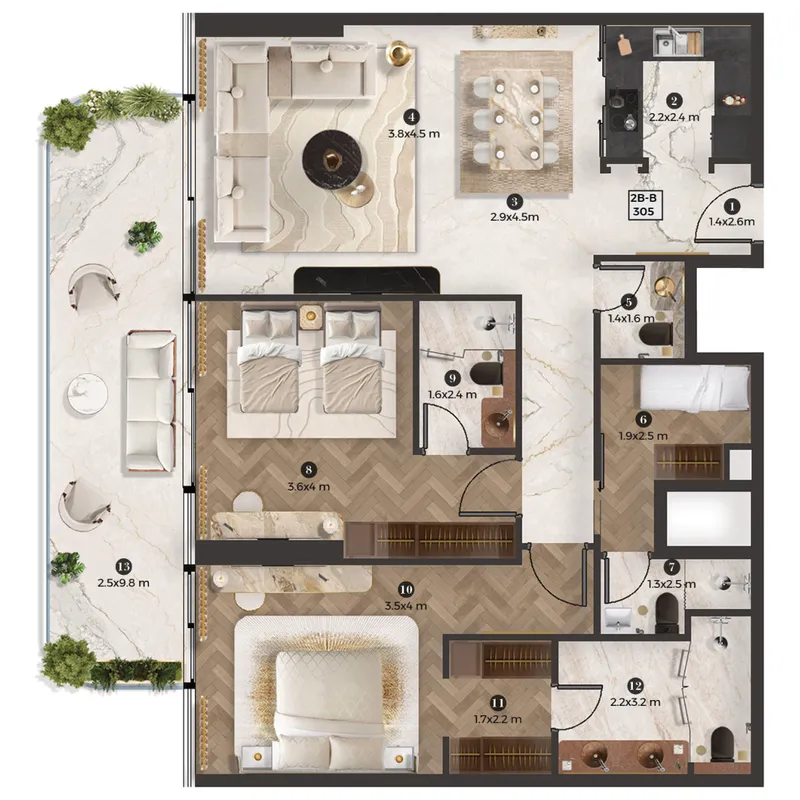 2 bedroom Apartments floor plan at Stellar by Elie Saab