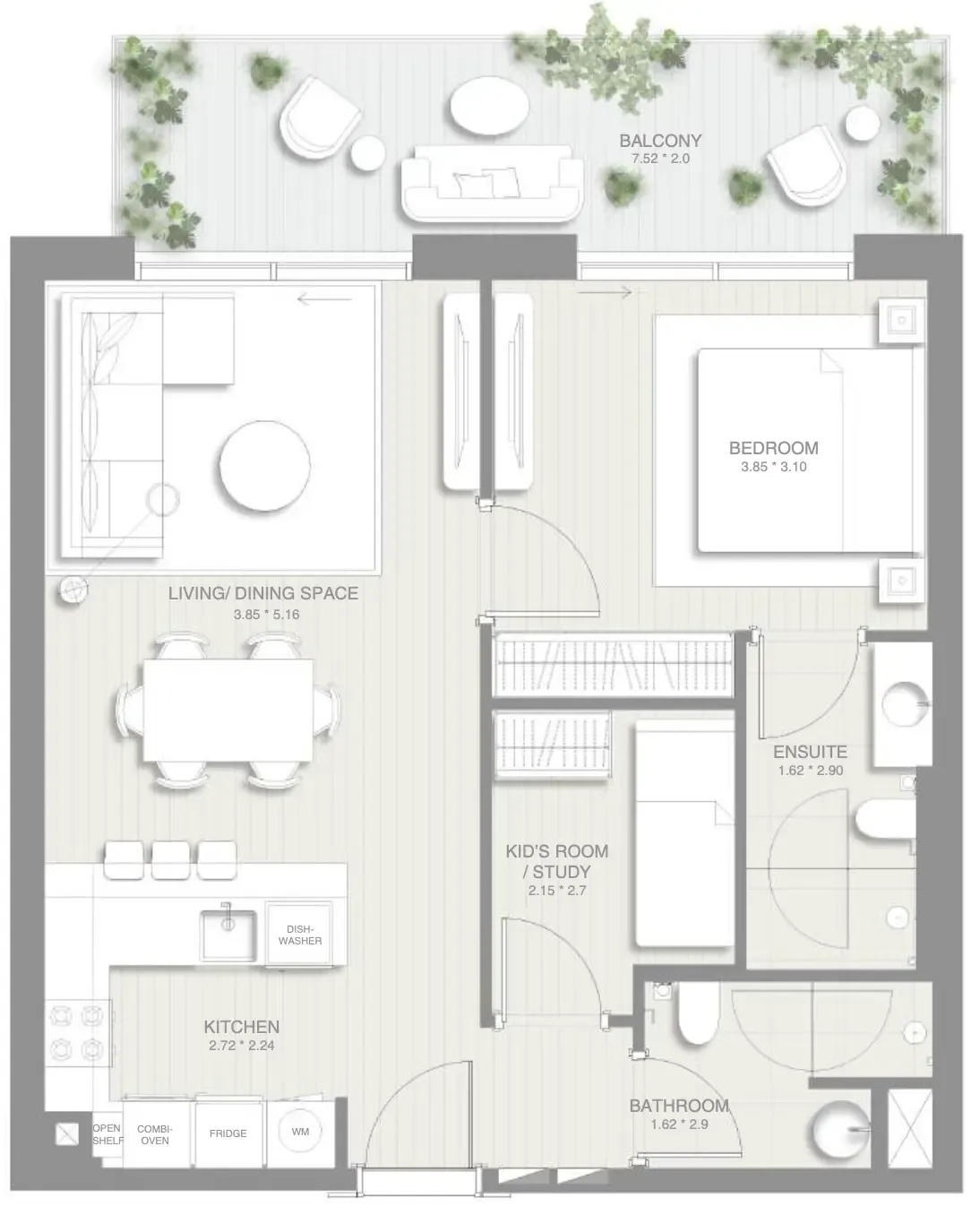 1.5 bedroom Apartments floor plan at Sol Levante