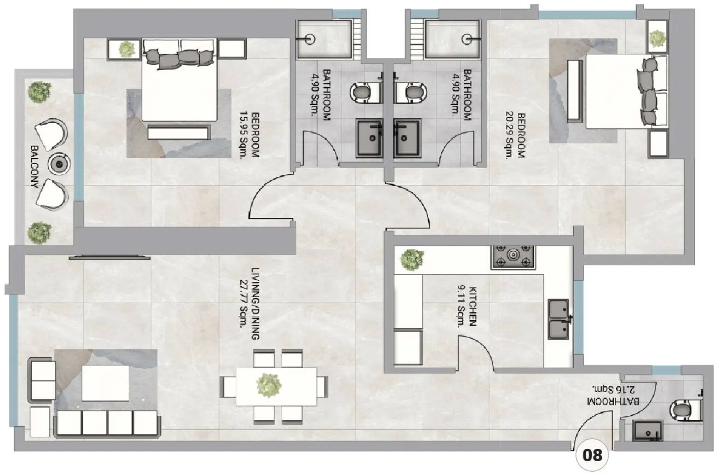 2 bedroom Apartments floor plan at Barajeel Towers
