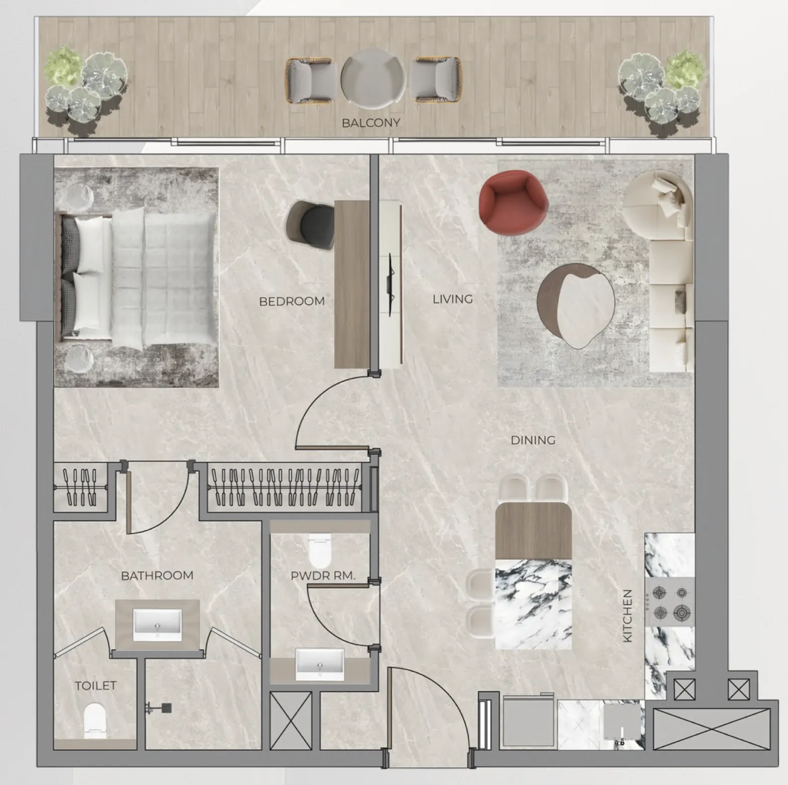 1 bedroom Apartments floor plan at Beverly Grande