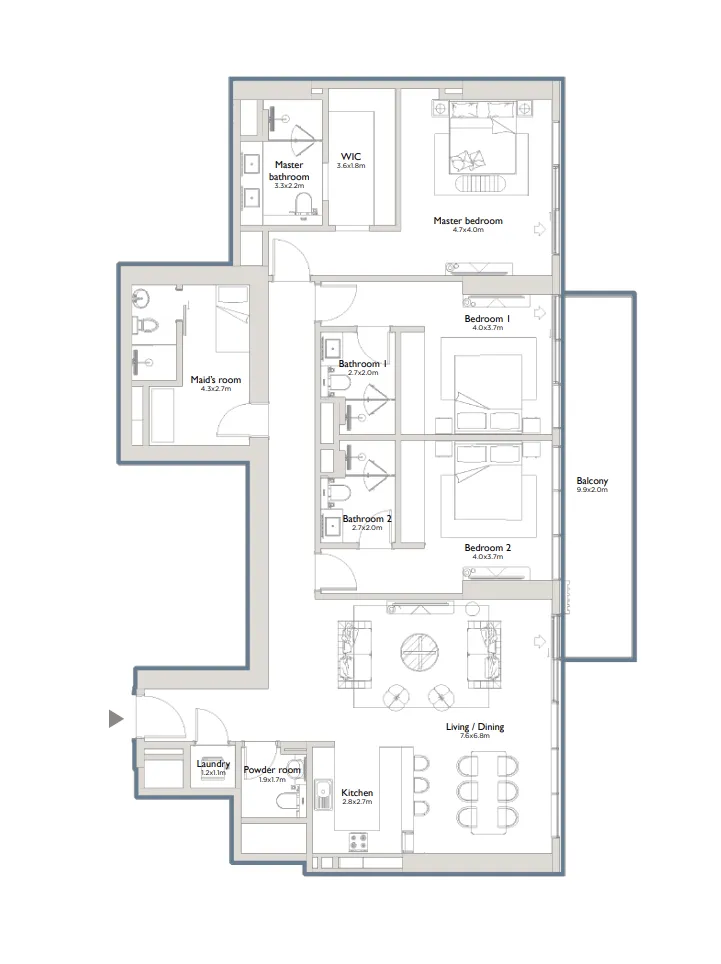 3 bedroom Apartments floor plan at Serenia District East Residences