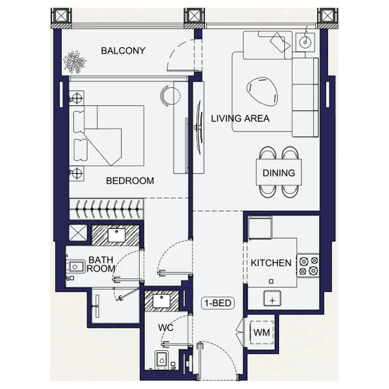 1 bedroom Apartments floor plan at Binghatti Starfall