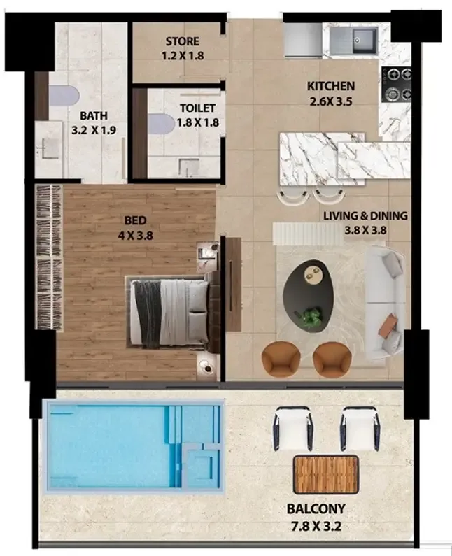 1 bedroom Apartments floor plan at Marquis One
